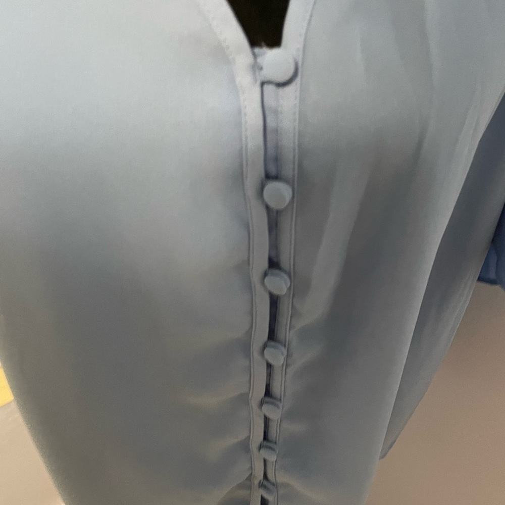 Express Light Blue Button-Front Top - Picture 4 of 5